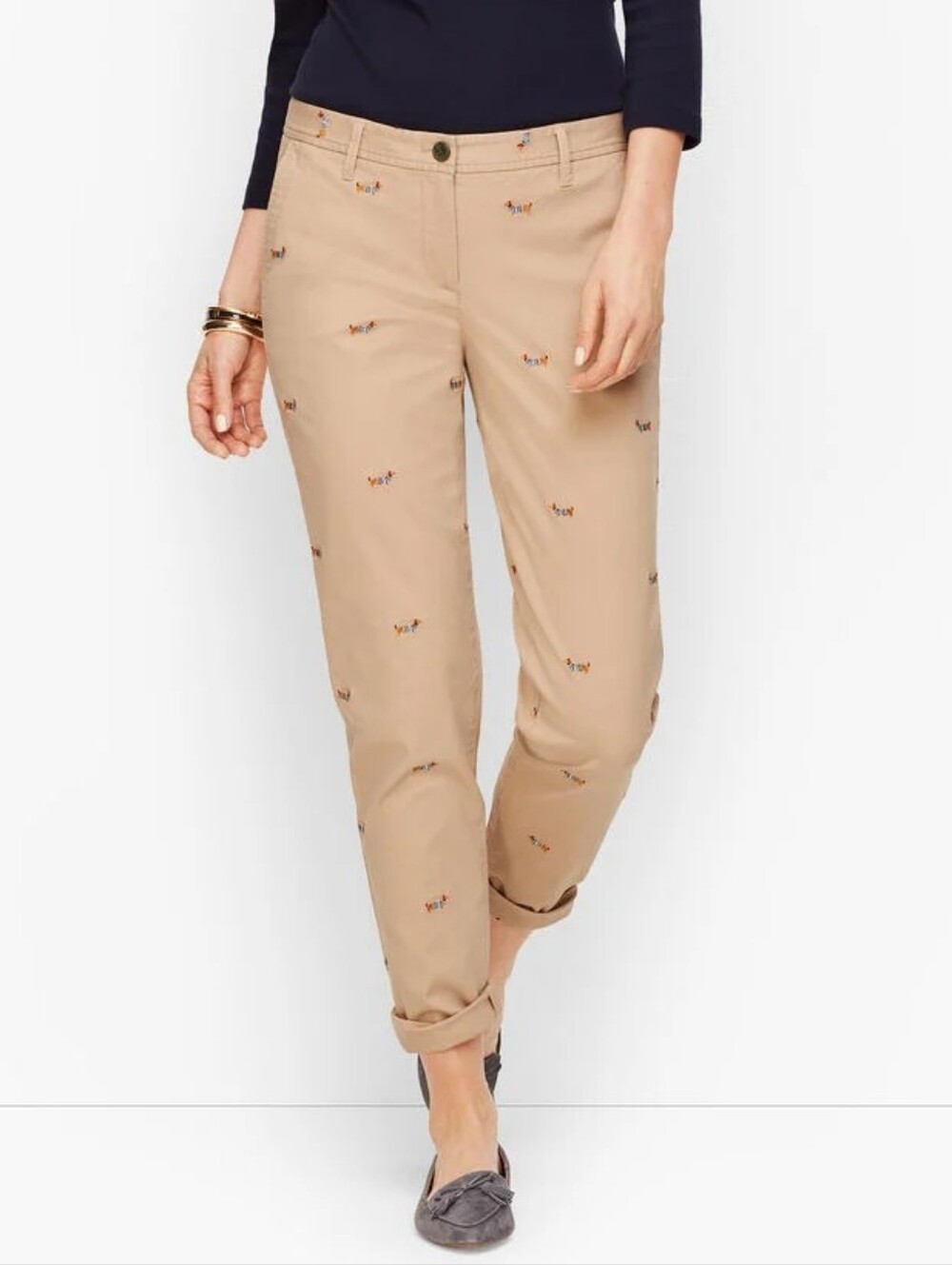 Talbots Girlfriend Chinos - Dachshund Dog  Embroidered Sz 18W WP198